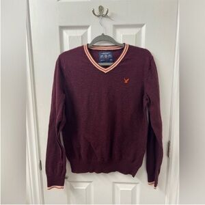 American Eagle V-neck sweater in burgundy 100% cotton​